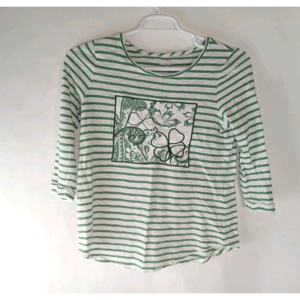 Chico's Shamrock Knit Top Women's 0 (S) Clover St. Patrick's Day Scoop Neck Tee